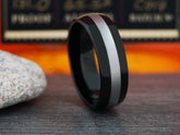 The Tomcat | Black Tungsten Ring with Non-Plating Center Stripe